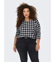 ONLY Curves Pale Grey Dogtooth 3/4 Sleeve Top